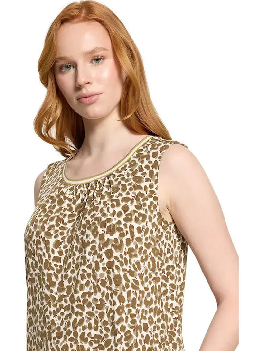 Women's Sleeveless Blouse Beige Animal Print