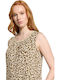 Women's Sleeveless Blouse Beige Animal Print