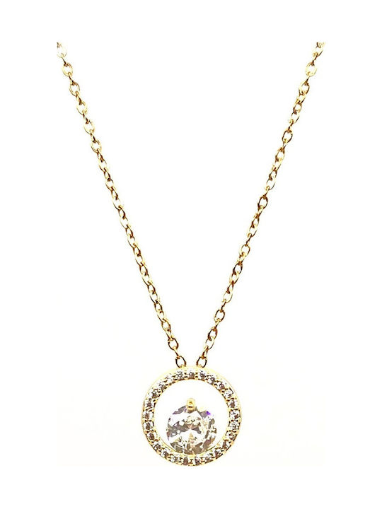 Dorian Gray Necklace from Gold Plated Steel with Grey Zircon