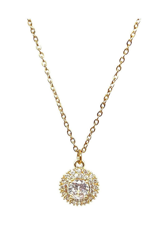 Dorian Gray Necklace from Gold Plated Steel with Grey Zircon