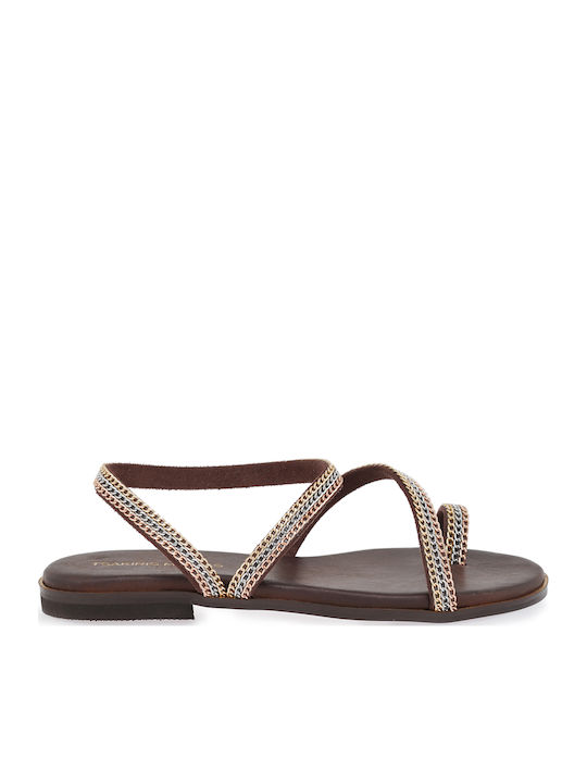 Leder Flache Sandalen Für Damen Braun