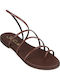 Leather Women's Flat Sandals Brown