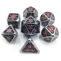 Suegao Set 7 Spinnenweb Feste Metall Würfel Rollenspiele Rot-Schwarz/Silber