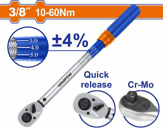 Wadfow Динамометричен ключ Каре 3/8" Въртящ момент 10-60 Nm с Дължина 29.5см