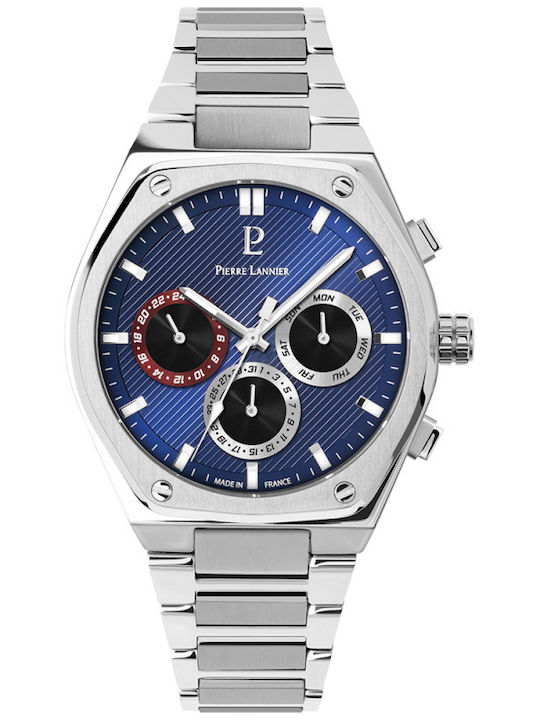 Pierre Lannier Herrenuhr Chronograph Batterie mit Silber Metall-Armband