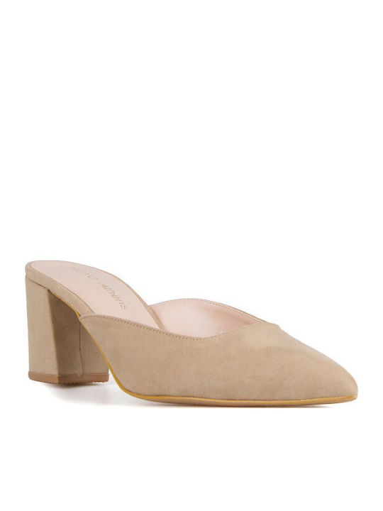 Silia D Suede Mules With Heel In Brown Colour