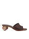 Leather Mules with Low Heel in Brown Colour