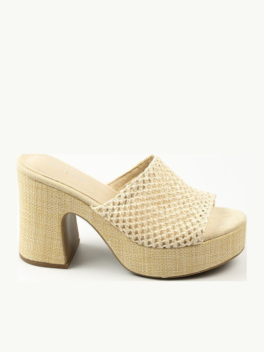 Fshoes Mules with High Heel in Beige Colour