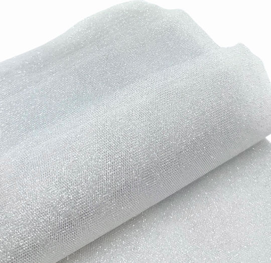 Tulle Wedding Favors White Silver Glitter 40x40cm 50 Pieces Tou9 Riniotis Rin-tou9