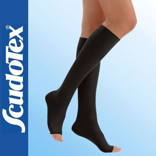 Scudotex Κάλτσες Κάτω Γόνατος Διαβαθμισμένης Συμπίεσης με Ανοικτά Δάκτυλα 18-21 mmHg Μαύρες