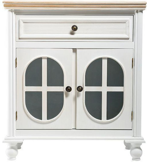 Bodenvitrine fürs Wohnzimmer aus Weißer Spanplatte mit Glastür 64x34.5x72.5cm