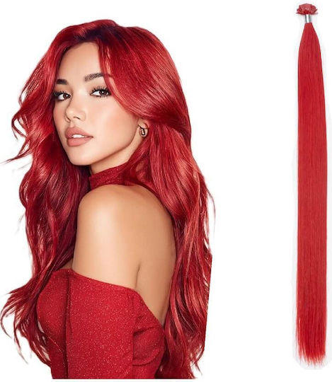 Keratin Extension with Human Remy Hair in Dark Red Colour 50cm