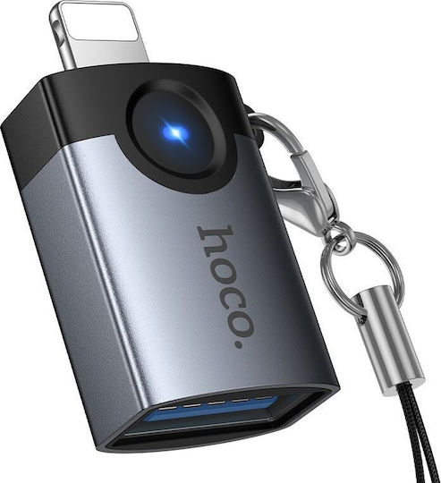 Hoco UA46 Victory Конвертор Lightning мъжки към USB-A женски Сив