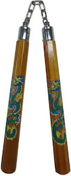 Nunchaku Wooden Polygonal Green Dragon