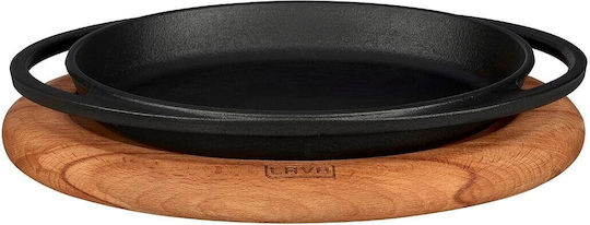 Oval Cast Iron Tray 21 X 14 Cm Wooden Base Lava