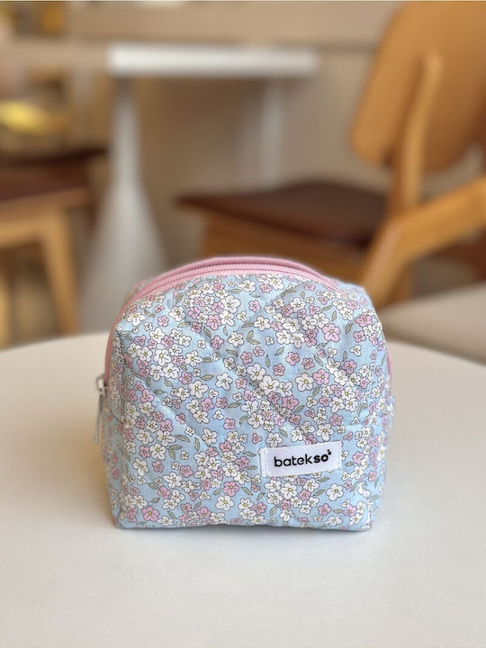 Enpapa Small Makeup Bag Blue Pink Flowers Multicolour 13x13x9 Cm