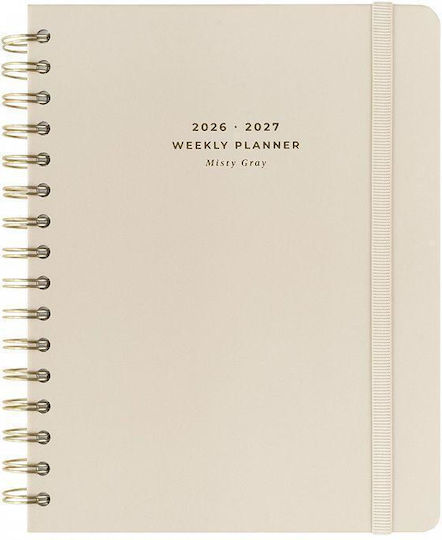 Premium Academic Weekly Diary 2026/2027 12-Month Spiral 16.5x21cm Bambina Misty Gray By Kokonote