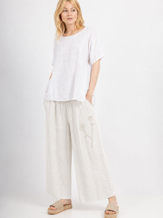 Women's Pantaloons with Rubber Band in Loose Fit White