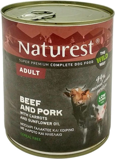 Naturest Wet Dog Food in Cans with Pork, Calf, Chicken and Meat 800gr