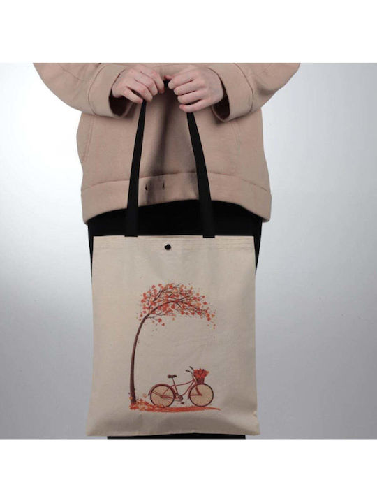 Enpapa Thick Fabric Shopping Bag Snap Closure Daily Use Beige 35x40 Cm