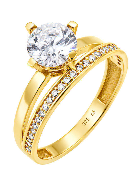 Single Stone Ring From 9K Gold With Zircon