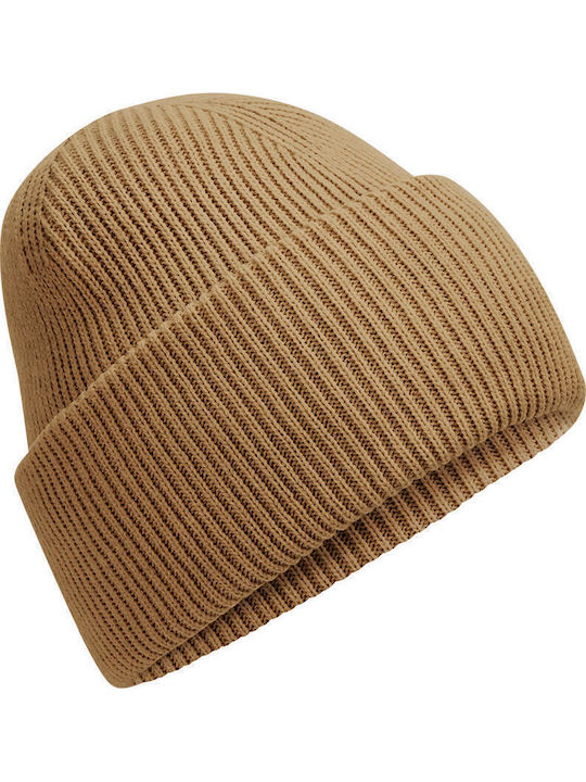 Beanie Unisex Beanie with Rib Knitting in Brown Colour