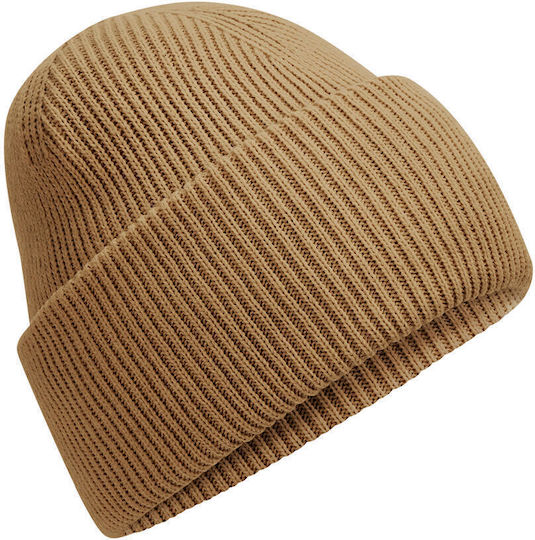 Beanie Unisex Beanie with Rib Knitting in Brown Colour