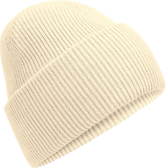 Beanie Unisex Beanie with Rib Knitting in Beige Colour