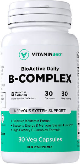 Vitamin360 Биоактивен дневен B-комплекс Vitamin360 30 вегетариански капсули