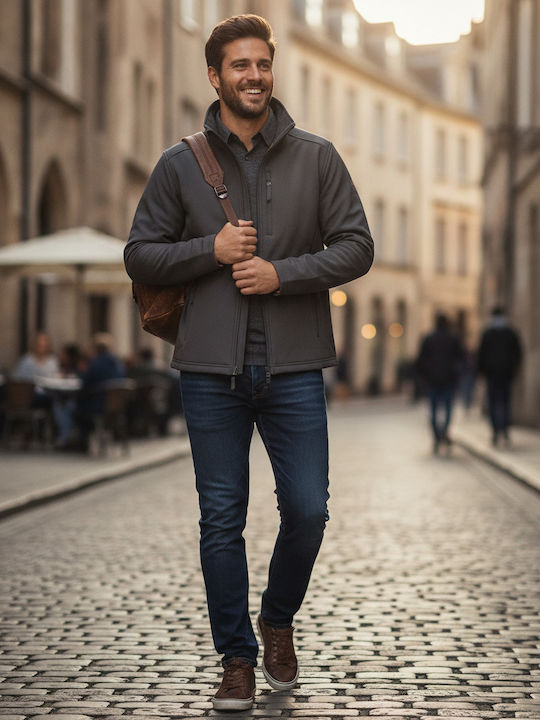 Herren Jacken Softshell Wasserdicht und Winddicht Dark Grau/neon Orange