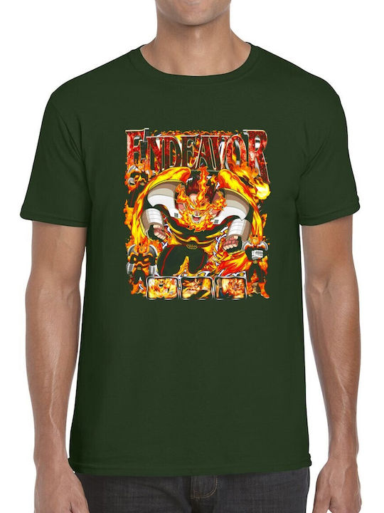 T-shirt Comic Style Graphic Design Fiery Colors Characters Pop Culture Forest Green