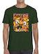 T-shirt Comic Style Graphic Design Fiery Colors Characters Pop Culture Forest Green