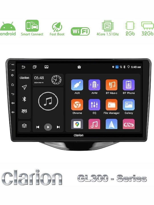 Clarion Car Audio System for Peugeot 108 / 107 Toyota Aygo Citroen C1 (Bluetooth USB AUX WiFi GPS Apple CarPlay Android Auto) with 9" Touch Screen