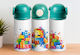 Cap Kids Water Bottle Thermos Stainless Steel with Straw Turquoise 360ml