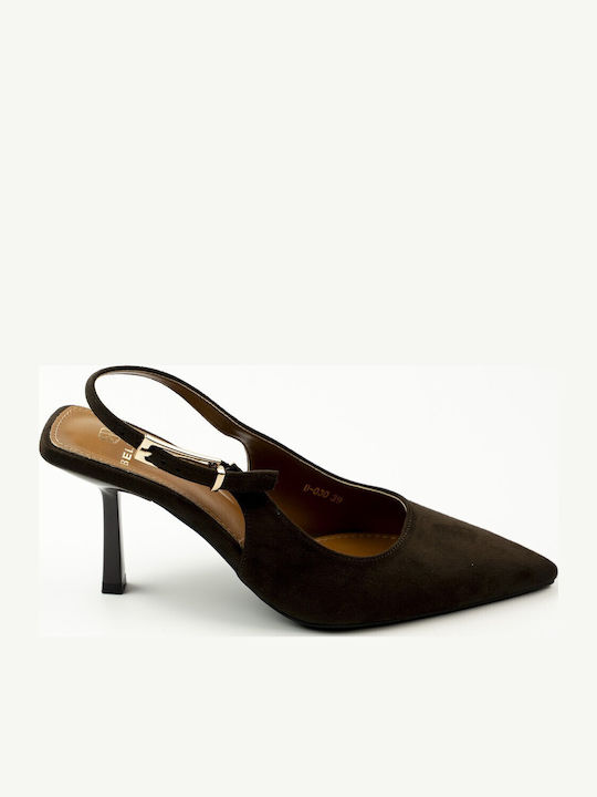 Fshoes Pointed Toe Heels with Stiletto Heel Brown