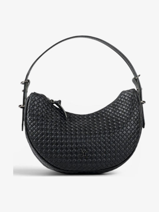 Genui Leather Geantă de umăr pentru femei Neagră