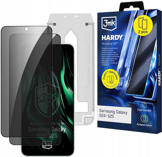 3mk Set 2 Anti-spy Tempered Glass Screen Protectors Galaxy S25 Applicator Transparent Black