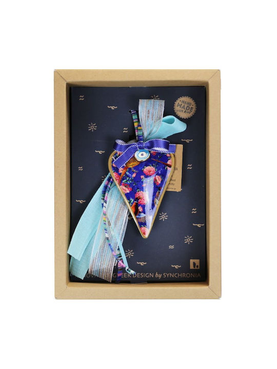 Synchronia Hanging New Year's Lucky Charm Blue Heart Made of Metal 17x24cm