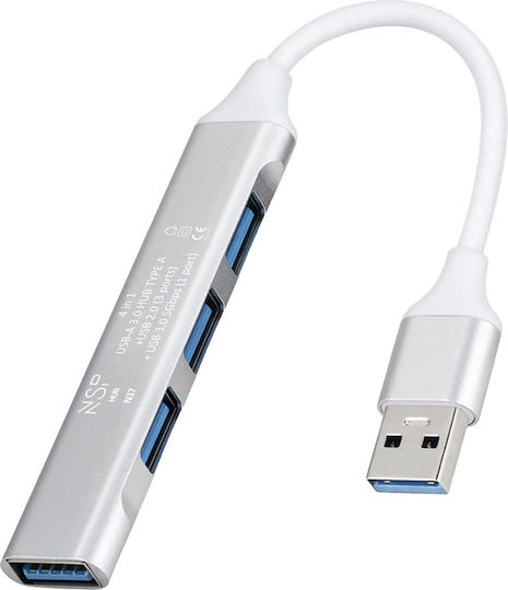 NSP N37 Hub 4 Porturi USB 3.0 cu Conectare USB-A Argintiu