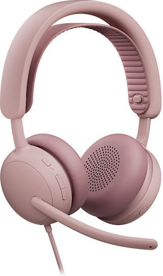Logitech Zone Wired 2 On Ear Multimedia Headsets with Microphone and USB-A / USB-C Connection in Pink Colour