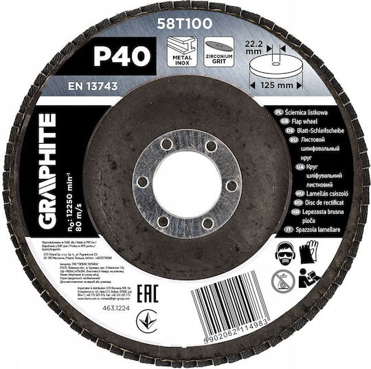 Graphite Zirconia Flap Disc 125 X 22.2 Mm P40