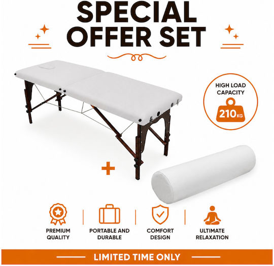 iCosmetics Pro 1 Portable White Wooden Physiotherapy Bed 185x60cm