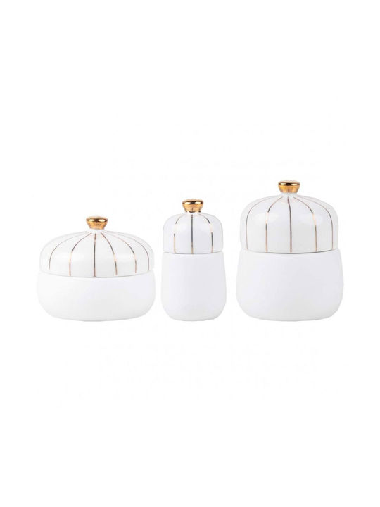 Raeder Set of 3 General Use Food Jars with Lid made of Porcelain White 3.5x3.5x5cm 3 Pieces