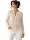 Langärmeliges Damenhemd Beige Blumen
