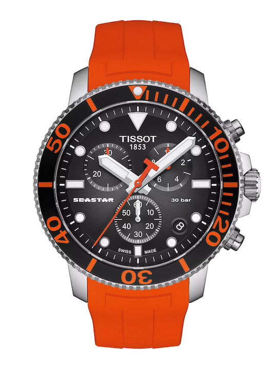 Tissot Мъжки Часовник 45.5mm Хронограф На Батерия С Оранжев Каучуков Каишка