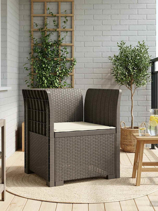 Outdoor Rattan Brown Armchair with Cushion 68x62cm