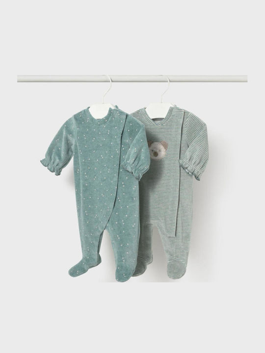 Mayoral "bear Hearts" Set body-uri din catifea Verde
