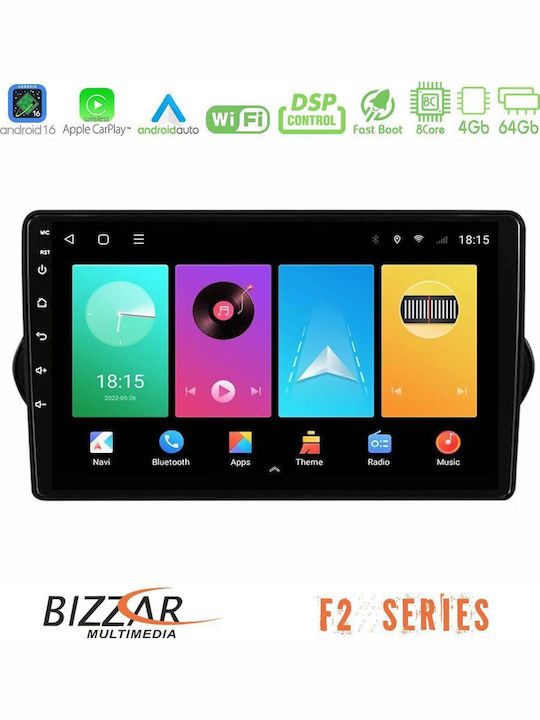 Bizzar Car Audio System for Fiat Tipo 2015-2022 Bluetooth USB WiFi GPS Apple CarPlay Android Auto with 9" Touch Screen