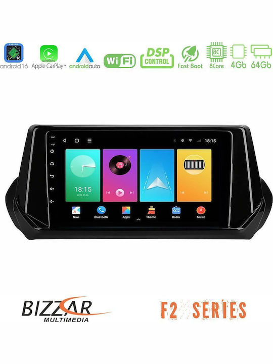 Bizzar Car Audio System for Peugeot 208 2019-2023 Bluetooth USB WiFi GPS Apple CarPlay Android Auto with 9" Touch Screen