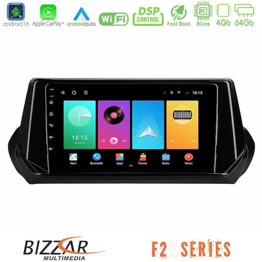 Bizzar Car Audio System for Peugeot 208 2019-2023 Bluetooth USB WiFi GPS Apple CarPlay Android Auto with 9" Touch Screen